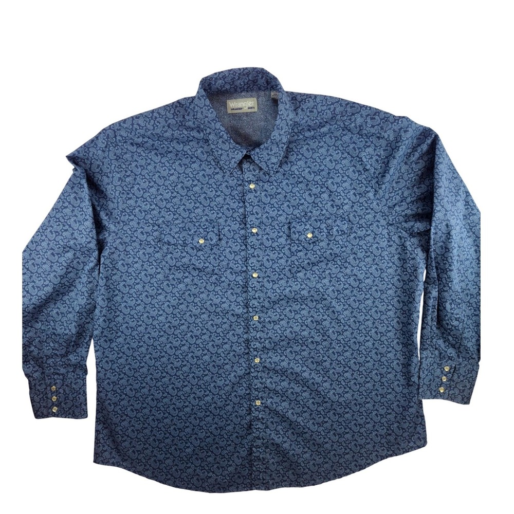 Wrangler Wrancher Shirts Mens Long Sleeve Blue Paisley Western Cowboy